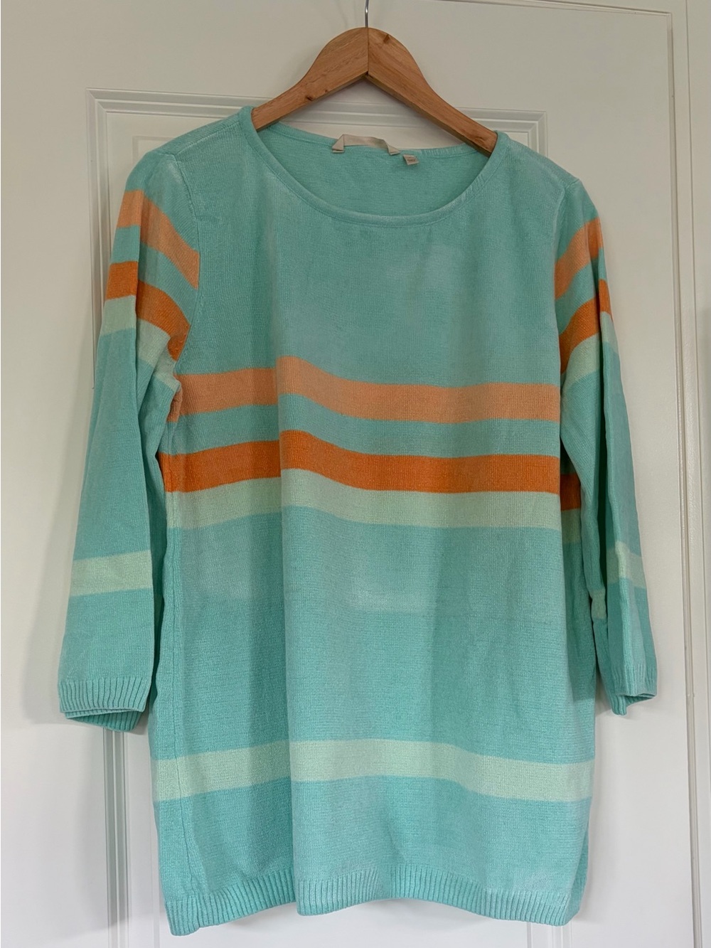 Soft Surroundings Zofia Stripe Sweater in Mint Green